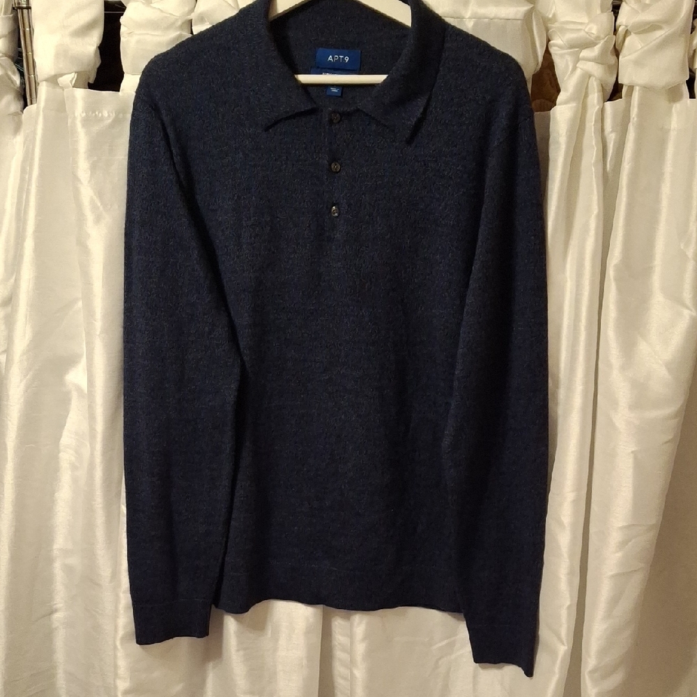 Apt. 9 Dark Blue Polo Sweater Wool Blend LG